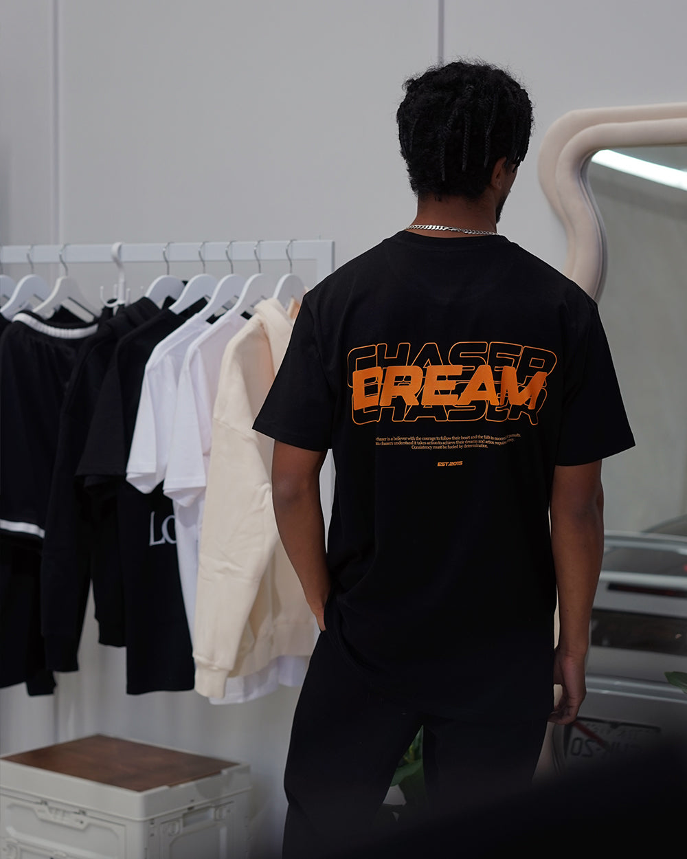 "Dream Chaser" Orange T Shirt // Black