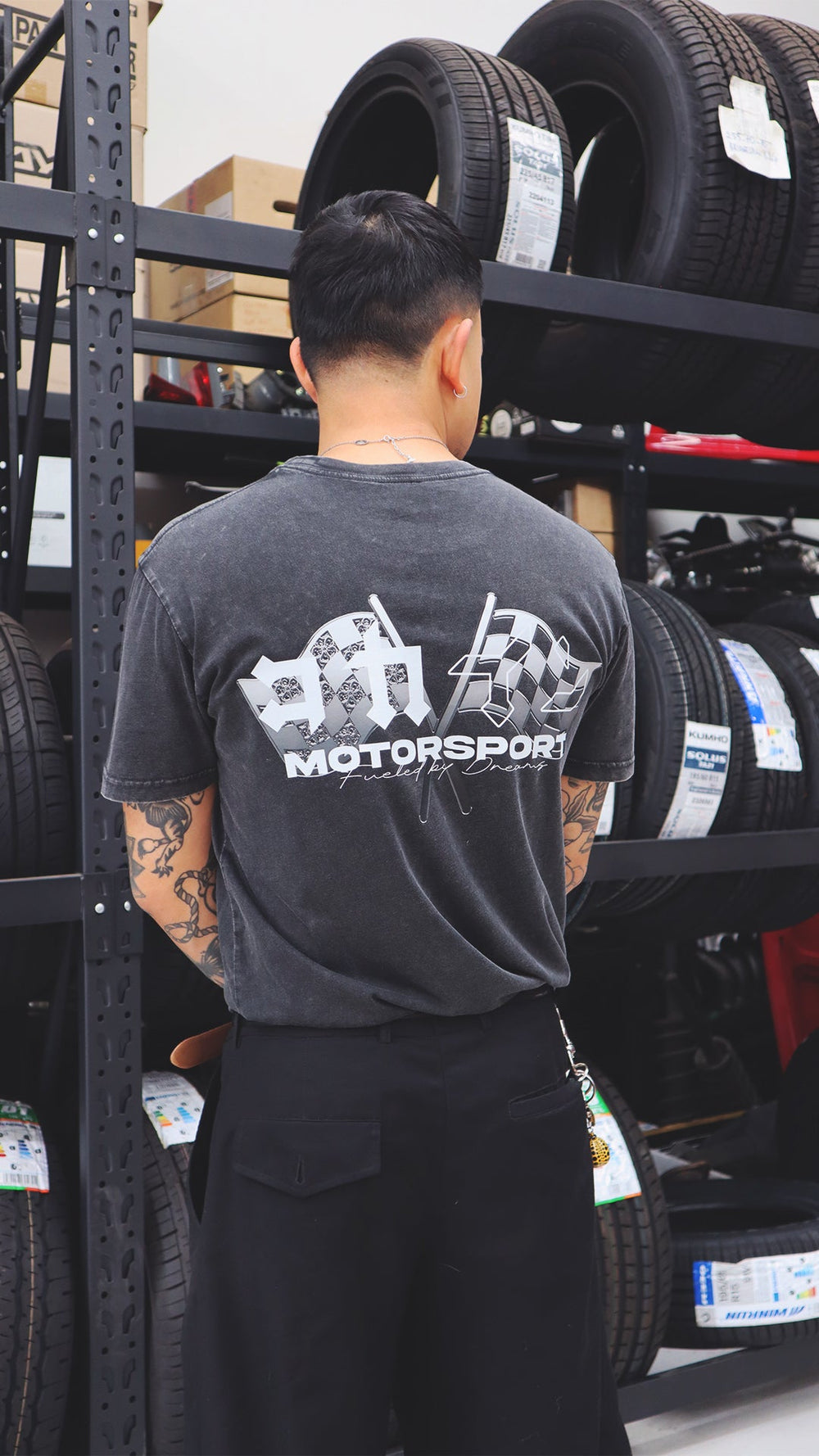 "Motorsport" T Shirt // Stone Wash Black