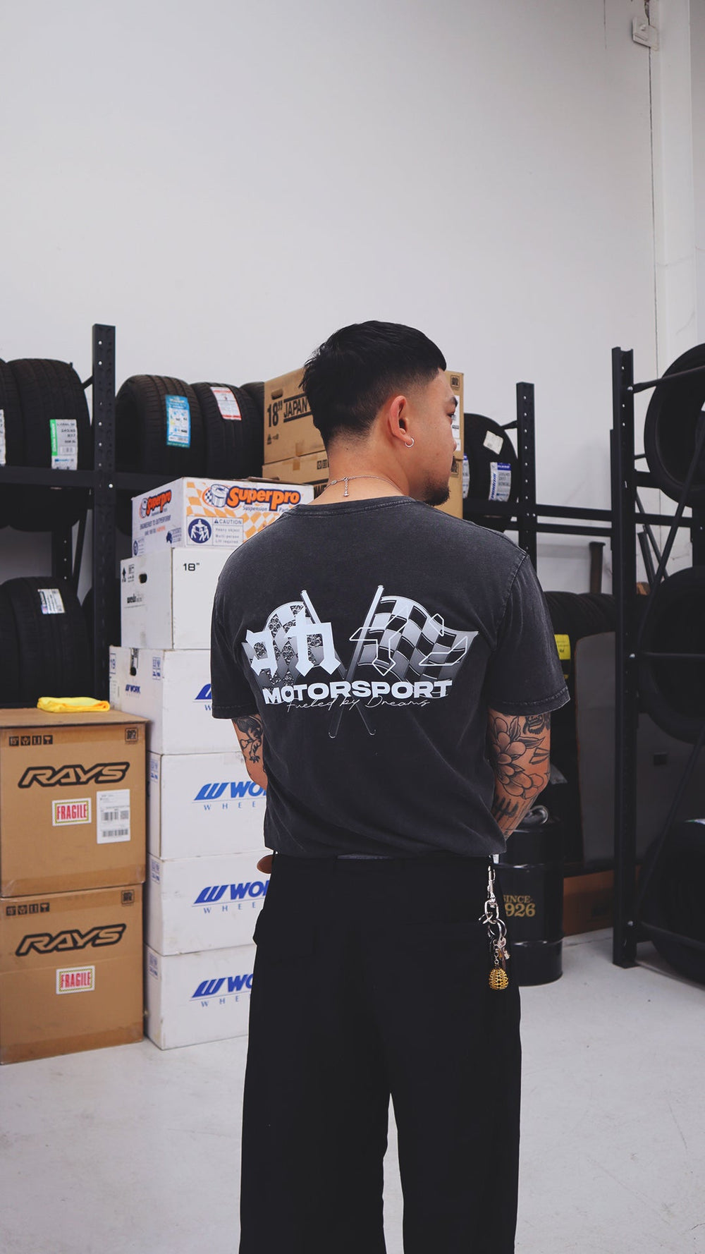 "Motorsport" T Shirt // Stone Wash Black